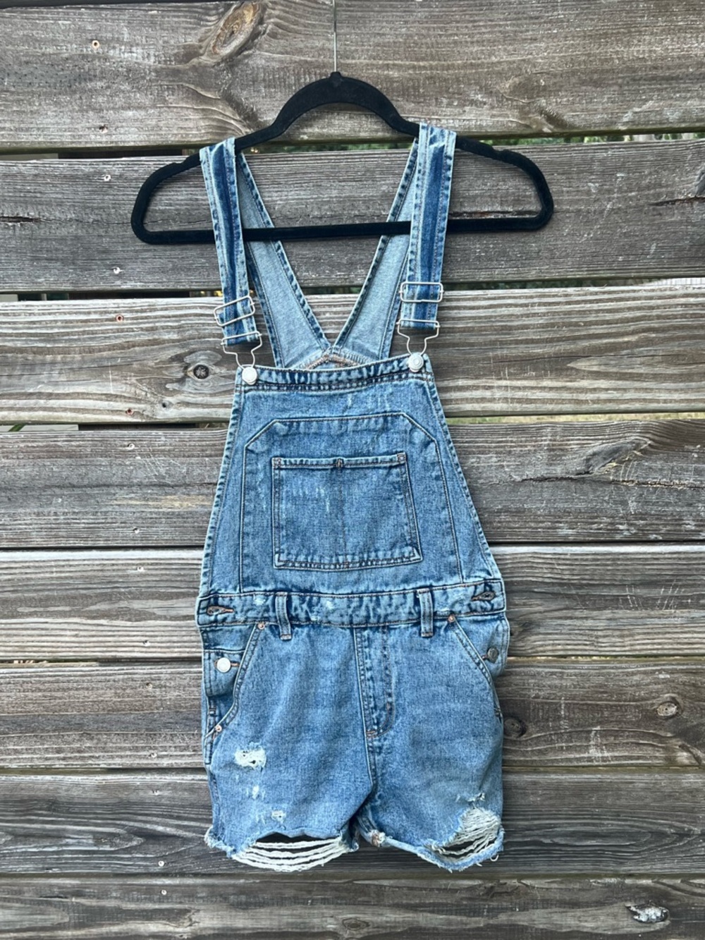Wild Fable Y2K Light Blue Wash Distressed Denim Cutoff Overalls - Picture 2 of 10